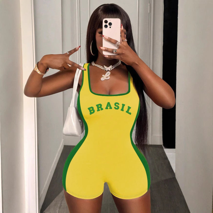 Y2K Letter Print U-Neck Streetwear Jumpsuit