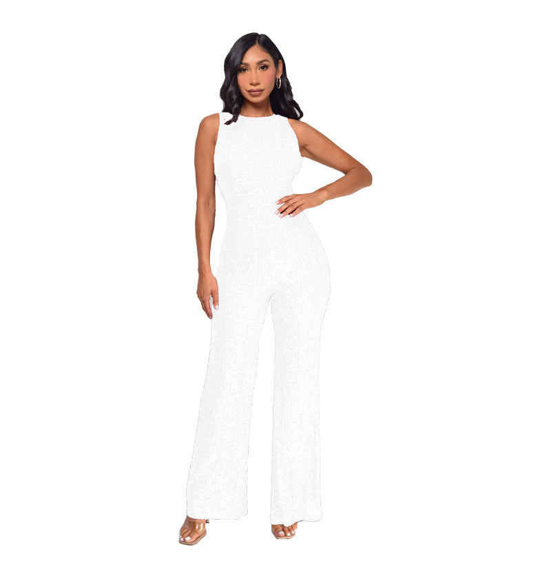 Women's Slim-Fit Wide-Leg Sleeveless Jumpsuit