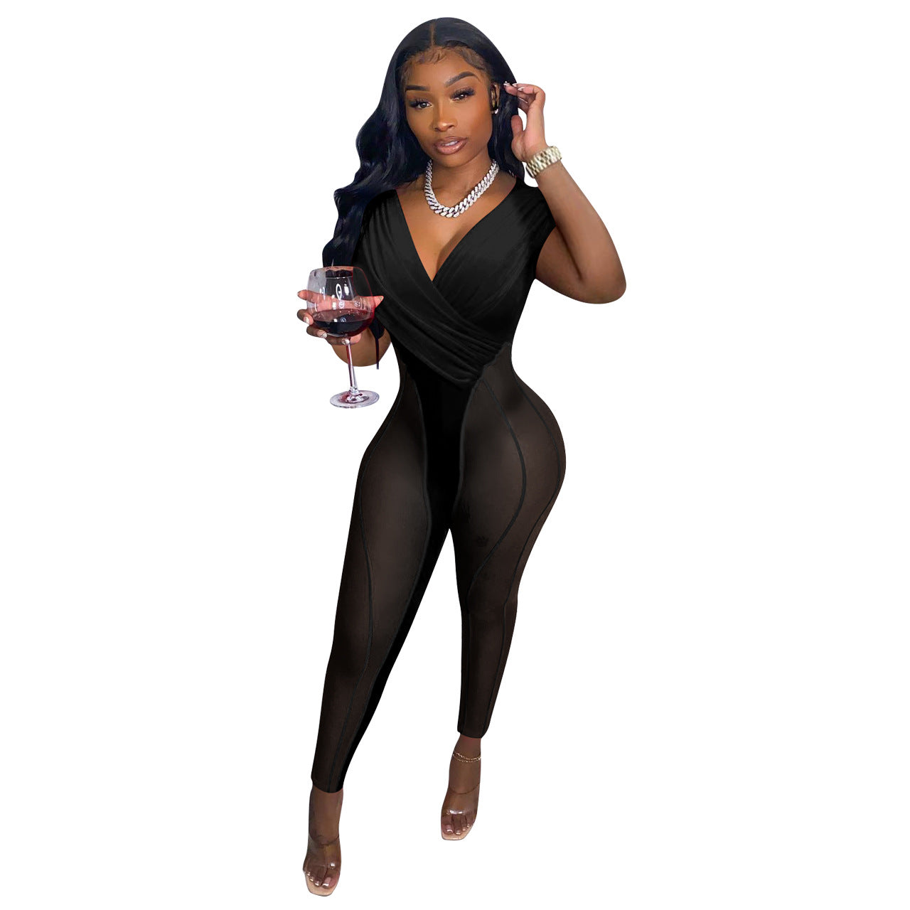 Women's Mesh Patchwork Slim Streetwear Jumpsuit