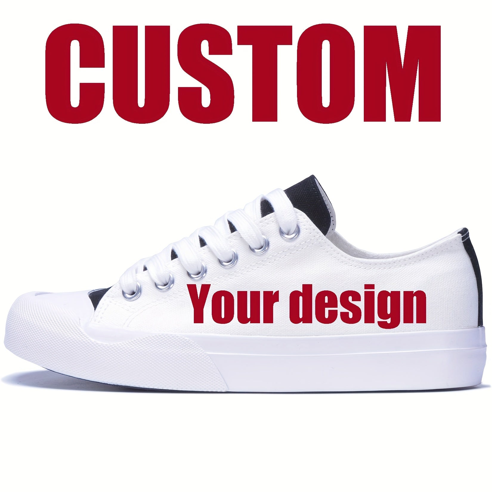 Custom Photo Canvas Sneakers – White Low‑Top, Plus Size, Unisex