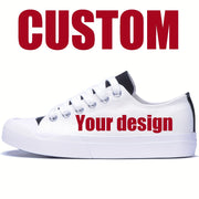 Custom Photo Canvas Sneakers – White Low‑Top, Plus Size, Unisex