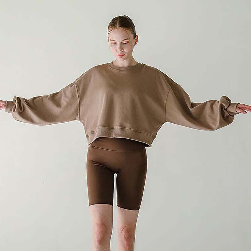 Women's Casual Long Sleeve Round Neck Cropped Sweater