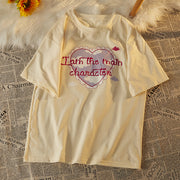 Women's All-Over Heart Print Short Sleeve Tee – Loose Fit