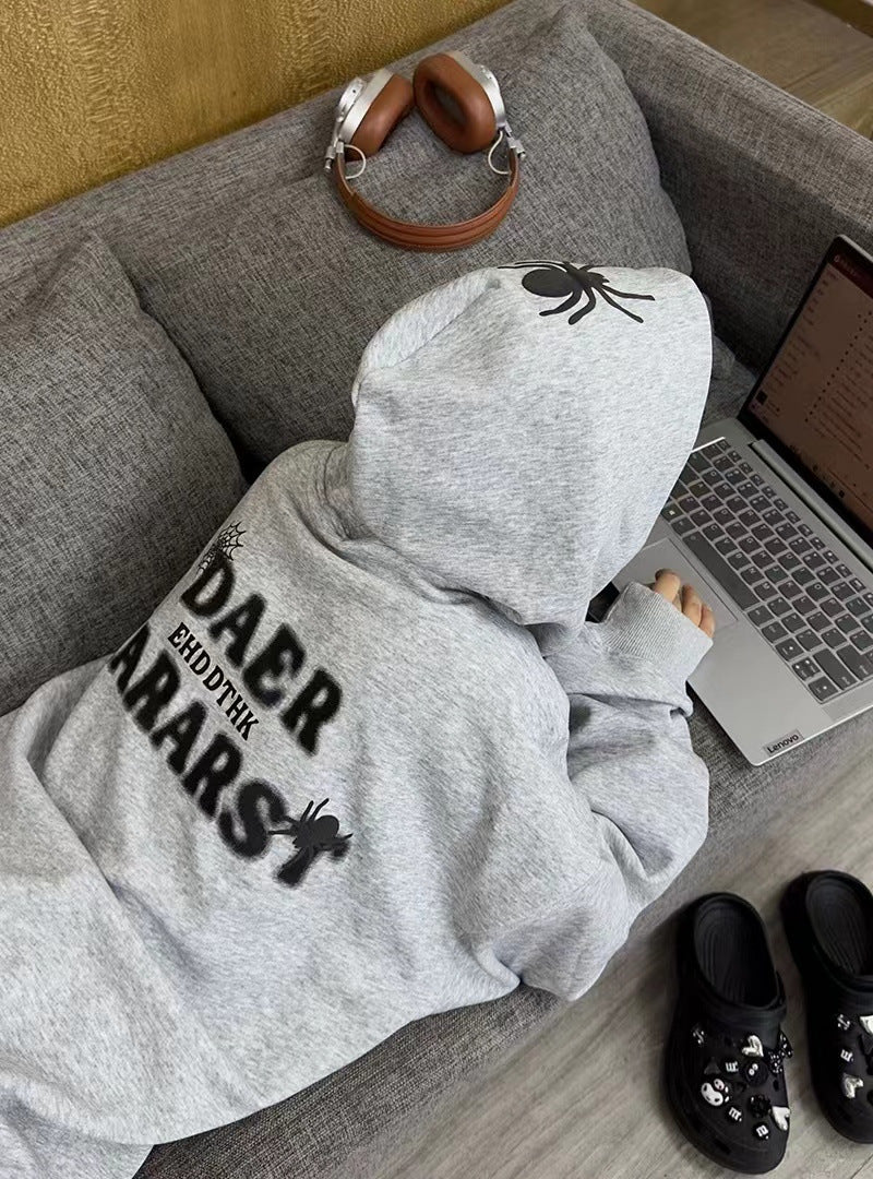 Retro Spider Letter Graphic Oversized Hoodie for Women