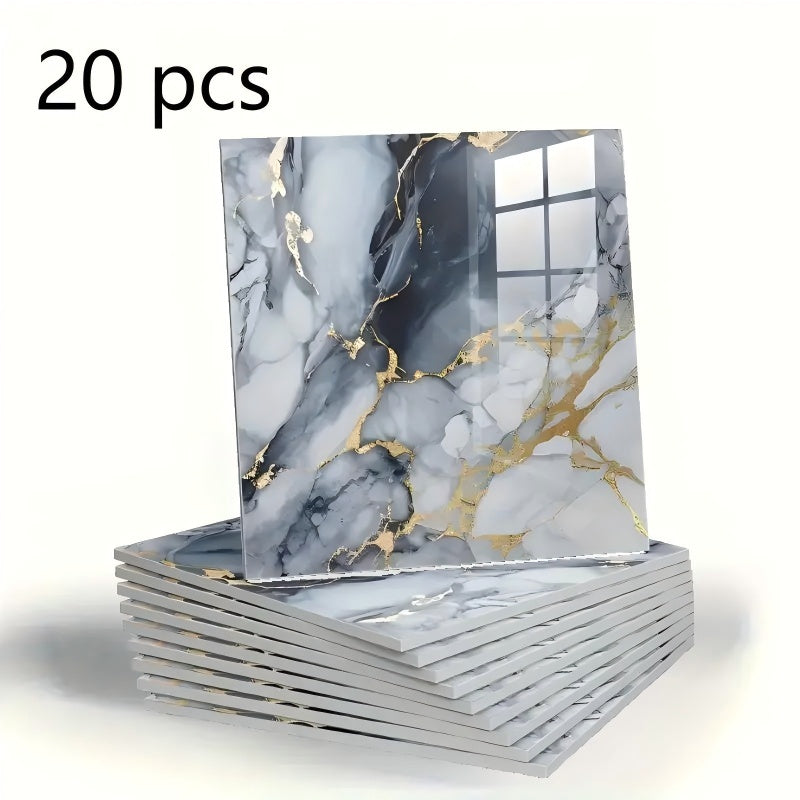 20/40/60/80/100pcs Glossy Marble Pattern Imitation Ceramic Tiles Self-Adhesive Wall Stickers, Peel and Stick, Waterproof for Living Room Kitchen Backsplash Bathroom Home Wall Stickers, Not Suitable…