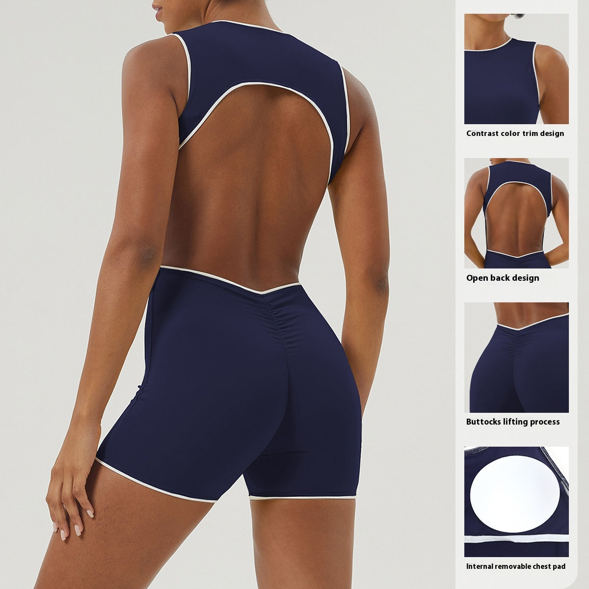 Color Matching Chest Pad Hip Lifting Fitness One-piece Suit Sleeveless