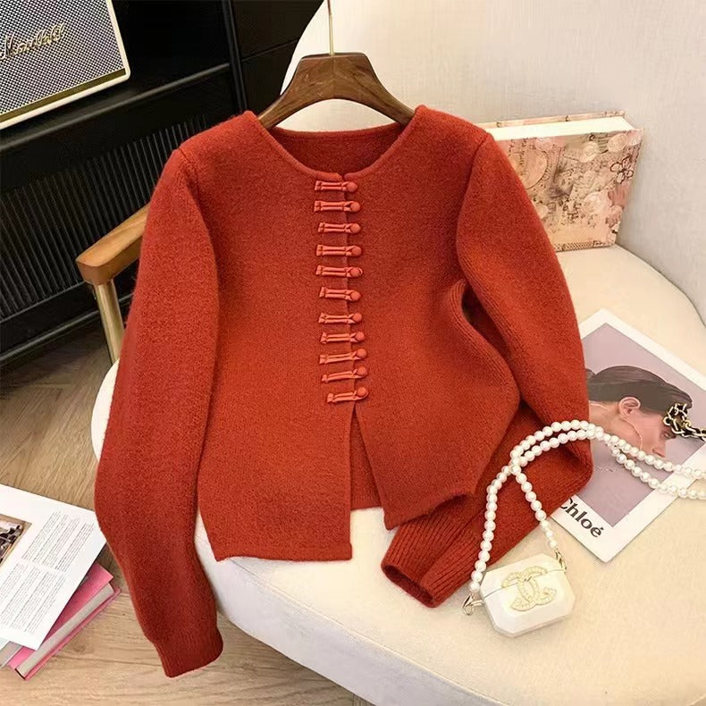 Lazy and Versatile New Chinese-style Buttoned Knitwear