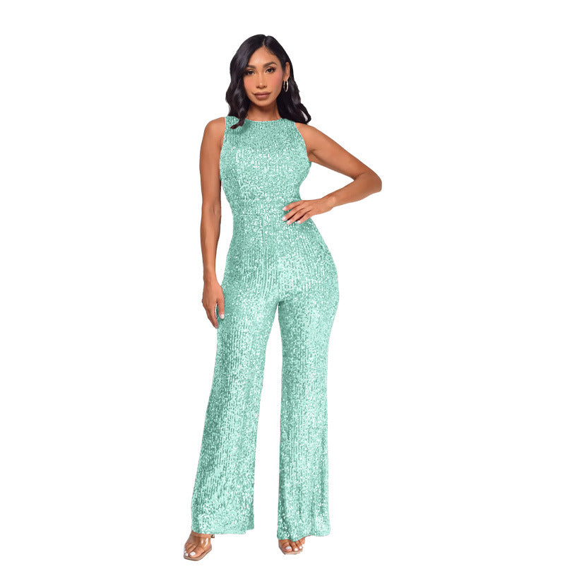 Women's Slim-Fit Wide-Leg Sleeveless Jumpsuit
