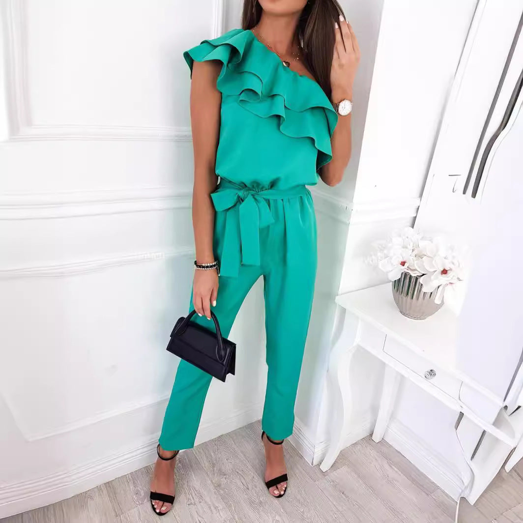 Elegant Ruffled Off-Shoulder Slim-Fit Jumpsuit