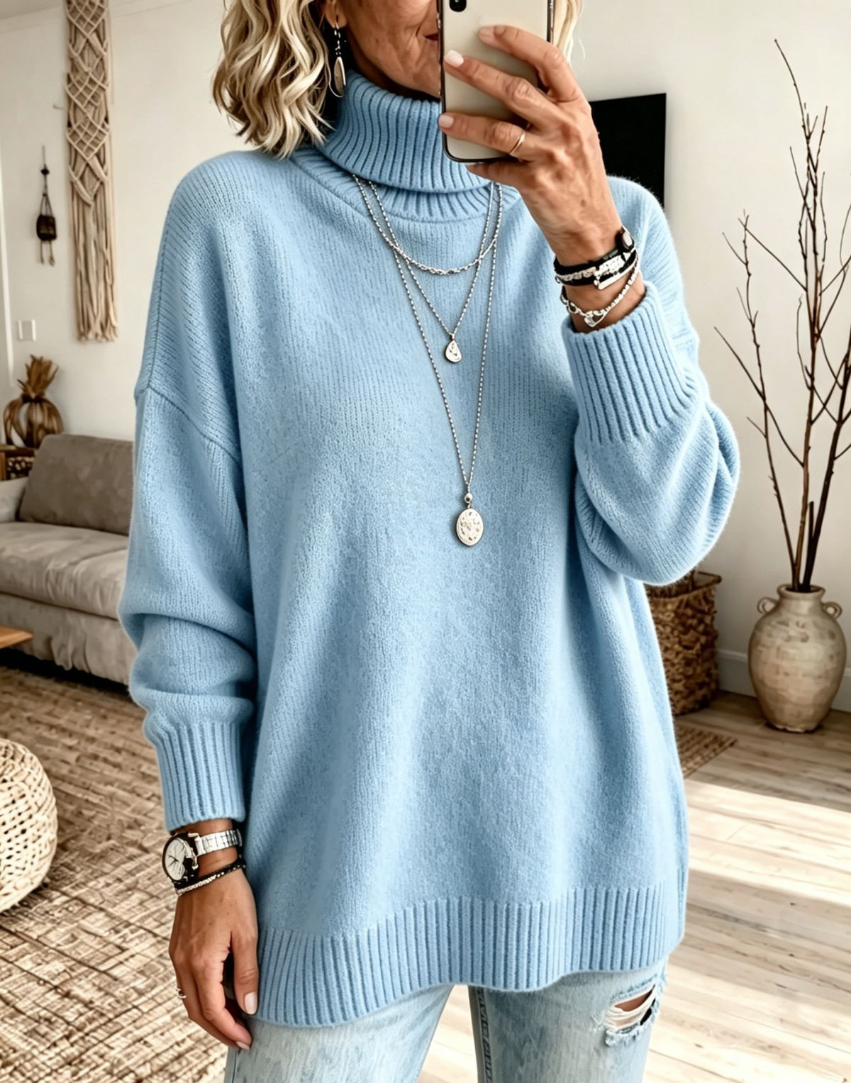 Womens Velvet Long-sleeve Turtleneck Sweater