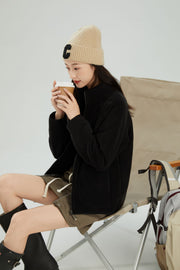 Cozy Lambswool Stand Collar Short Cardigan Jacket