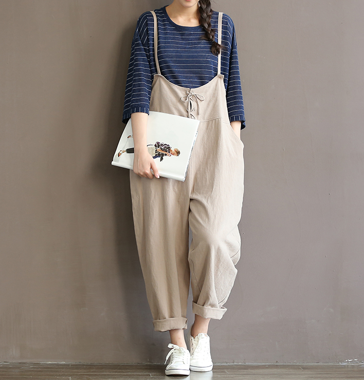 Vintage Cotton High-Waist Bib Pants & Overalls