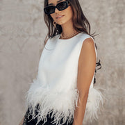 Women's Sleeveless Feather Vest T-Shirt With Back Zipper