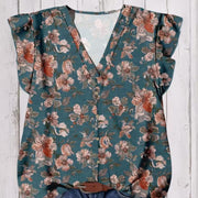 Retro Floral Ruffle Short-Sleeve Shirt – Flirty & Chic