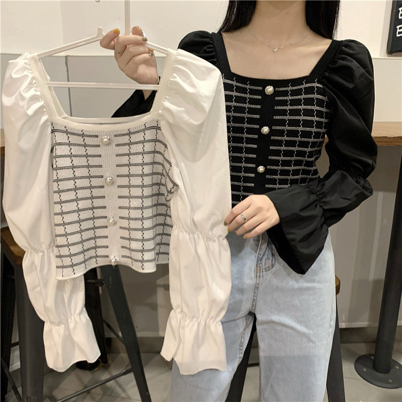 Woman Square-neck Shirt Short Temperament Shirt