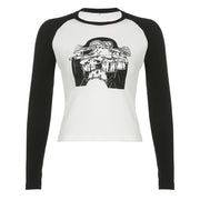 Women's Printed Ribbed Raglan Contrast T-Shirt