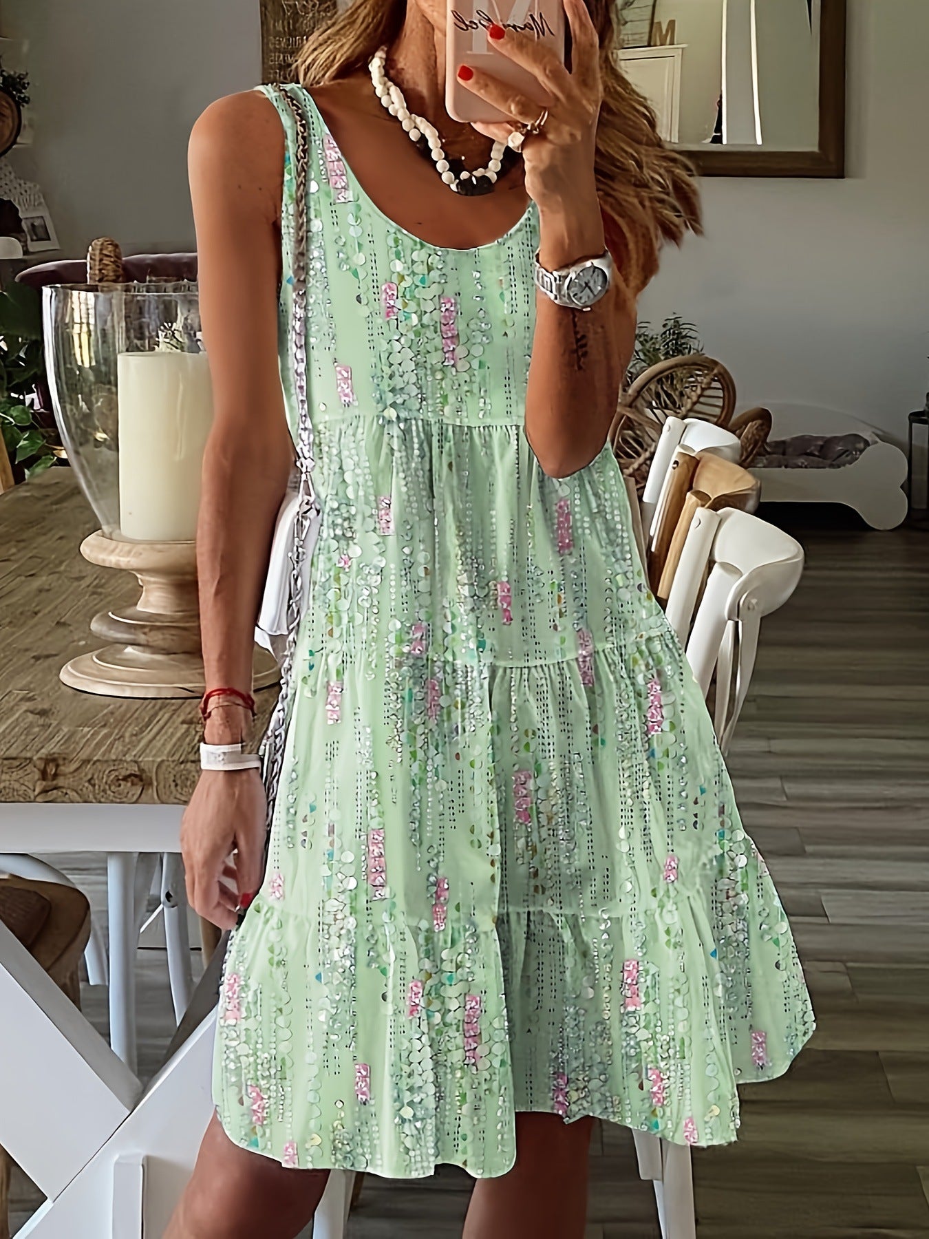 Floral Print Sleeveless Casual Summer Midi Dress