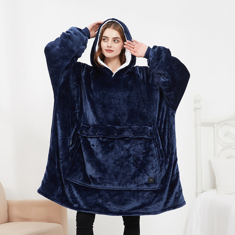 USB Heated Hooded Blanket Pullover for Cozy Winter Warmth