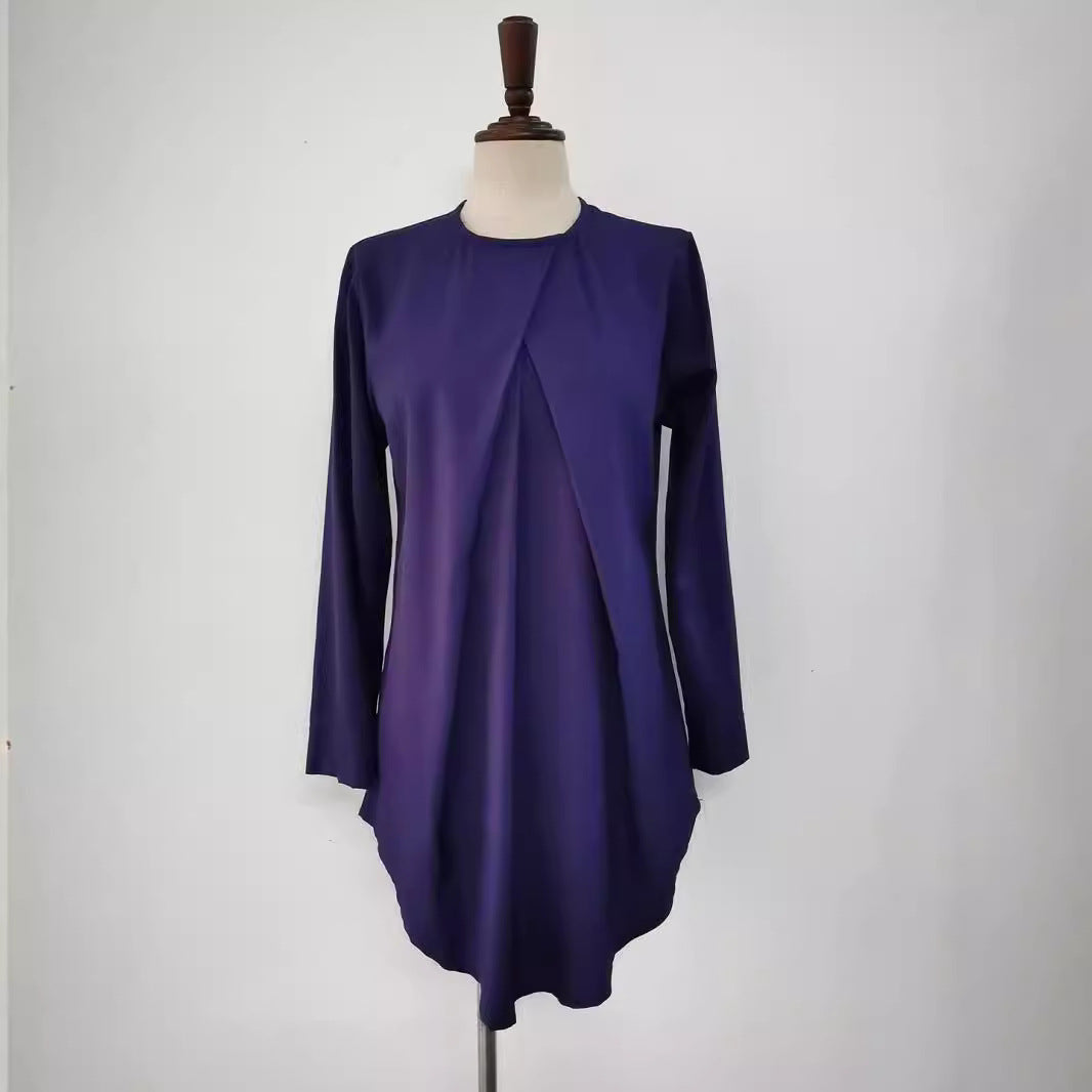 Malaysia Round Neck Elegant Top Solid Color Nine-quarter Sleeve Shirt