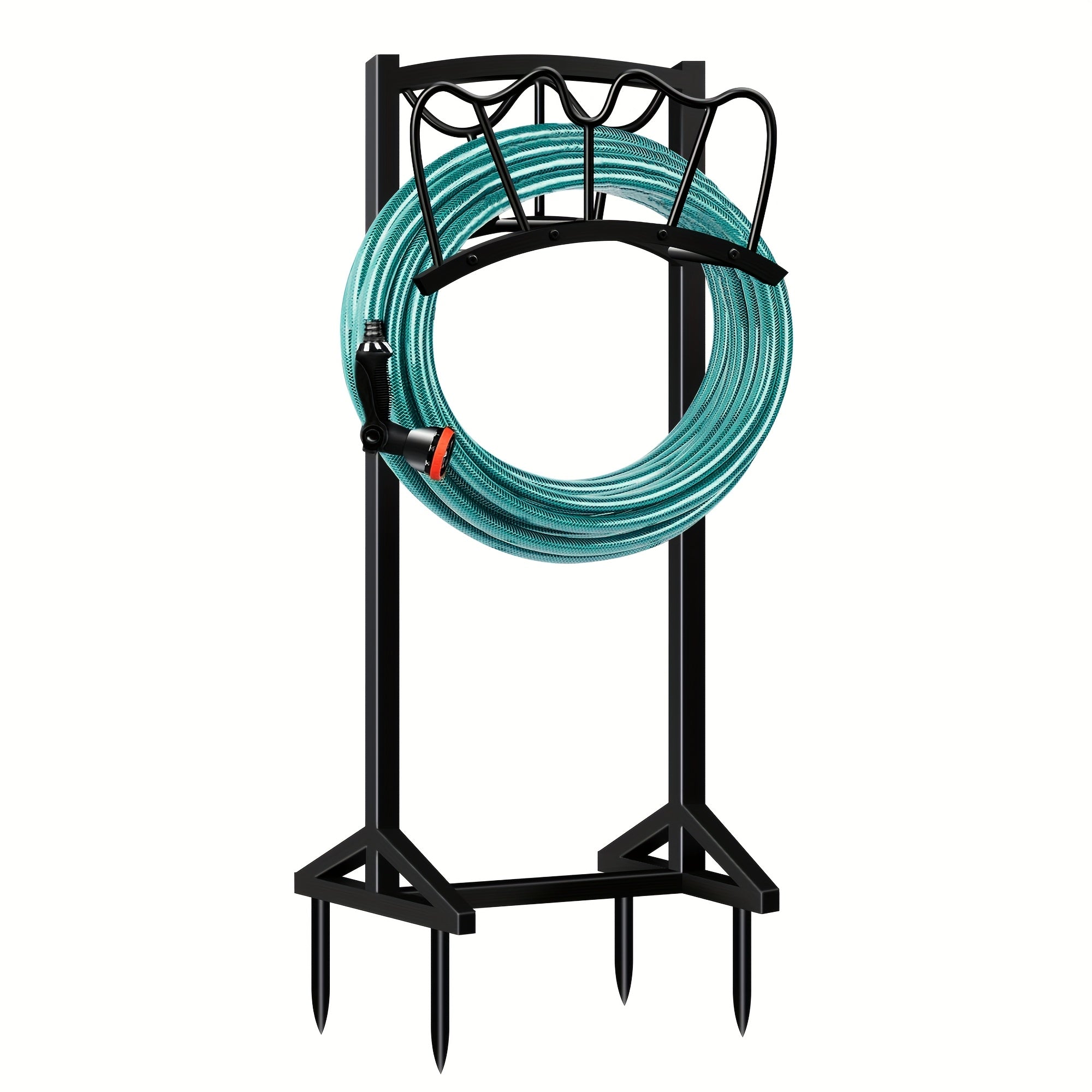 1pc Metal Garden Hose Holder, Outdoor Water Hose Holder with Hose Reel, Easy to Assemble, Detachable Design for Convenient Storage, for Outdoor, Garden, Patio Lawn, Black