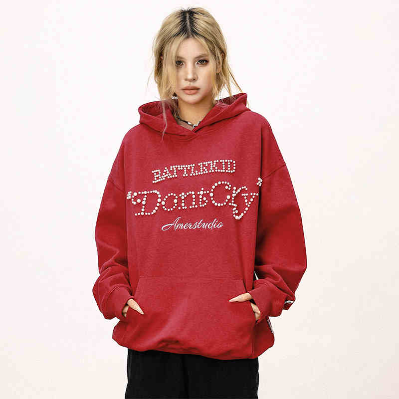 Women's Pearl Hooded Loose Autumn Winter Sweater Jacket
