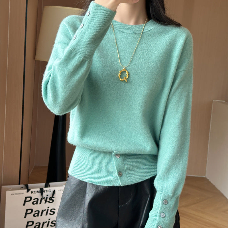 Women's French-style Button Split Turtleneck Sweater