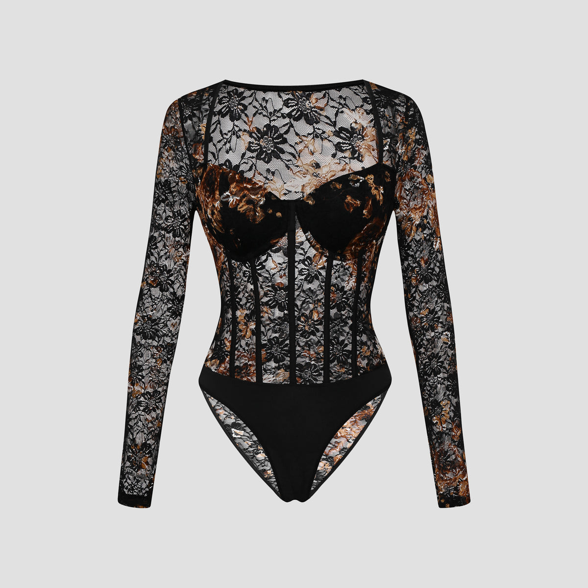 Retro Floral Lace Long Sleeve Romper