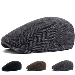 British-Style Newsboy Cap for Men - Herringbone Forward Peaked Beret