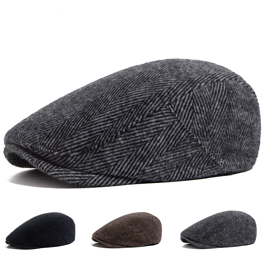 British-Style Newsboy Cap for Men - Herringbone Forward Peaked Beret