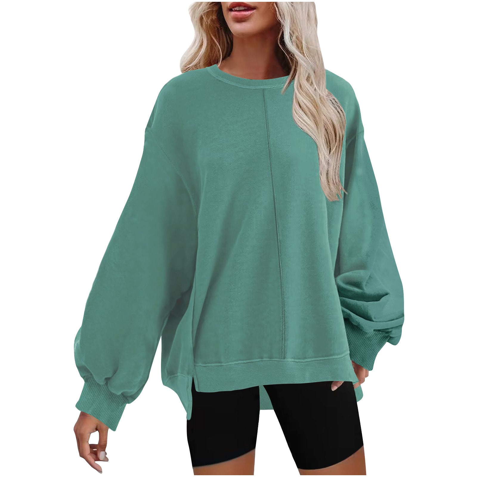 Women's Solid Round Neck Long Sleeve Pullover
