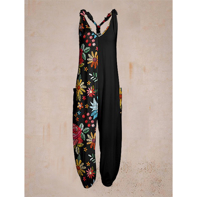 Printed Loose-Fit Plus-Size Beach Romper With Straps
