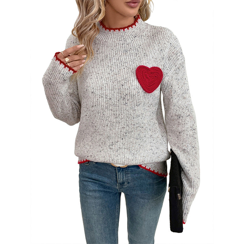 Casual Cute Youth-looking Girly Style Half Turtleneck Love Sweater