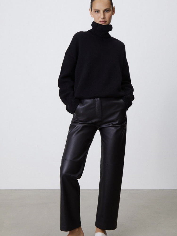 Autumn and Winter European and American Loose Basic Style Solid Color Pullover