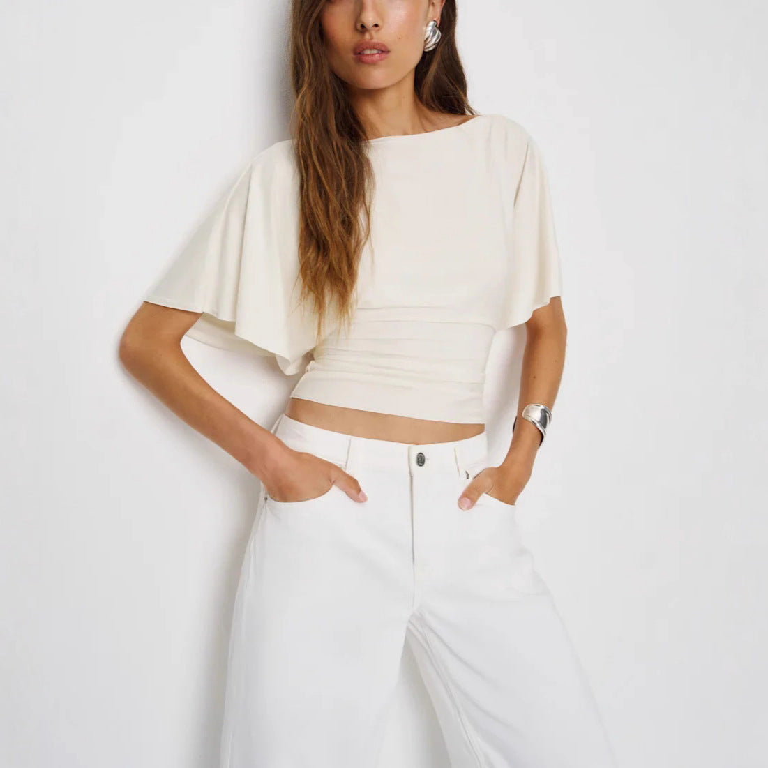 White Half-Sleeve Bandage Top – Effortless Casual Chic