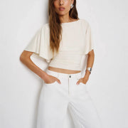 White Half-Sleeve Bandage Top – Effortless Casual Chic