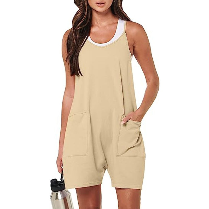 Women's Casual Sleeveless Pocket Loose Summer Jumpsuit