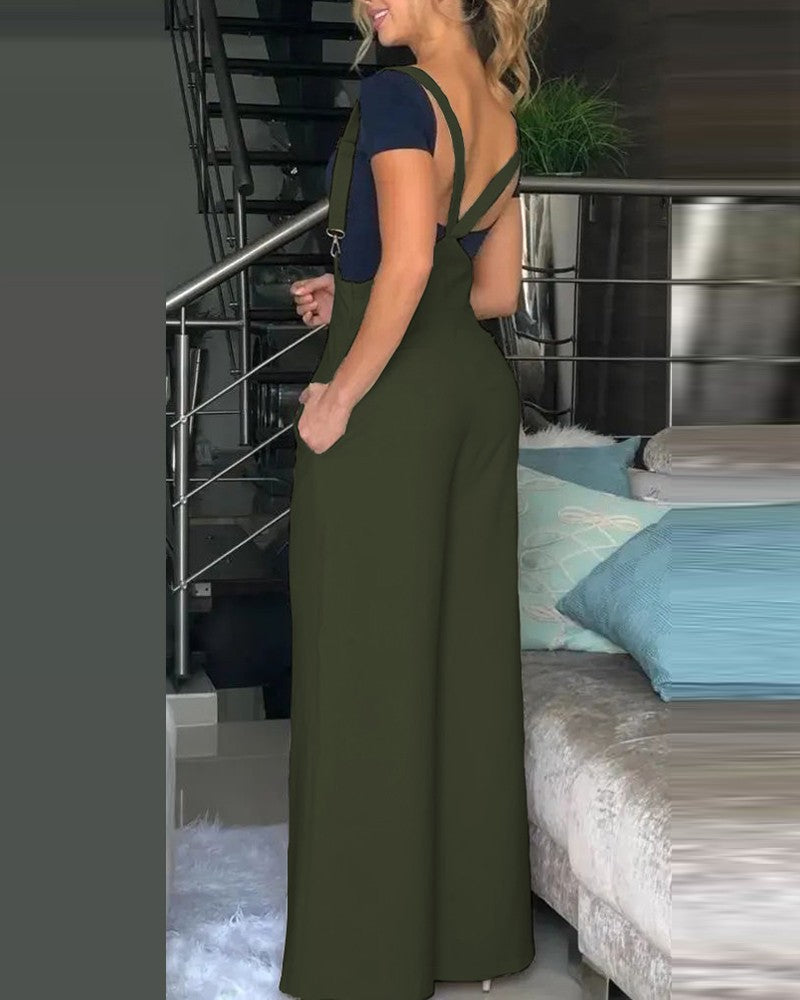 Summer Women's Solid Color Suspender Pants