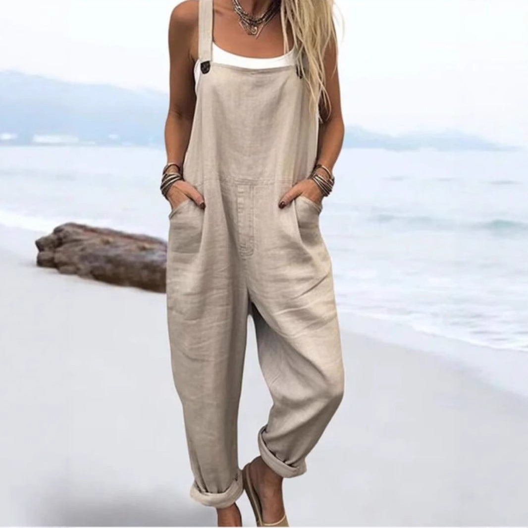 Vintage Print Loose Sleeveless Jumpsuit