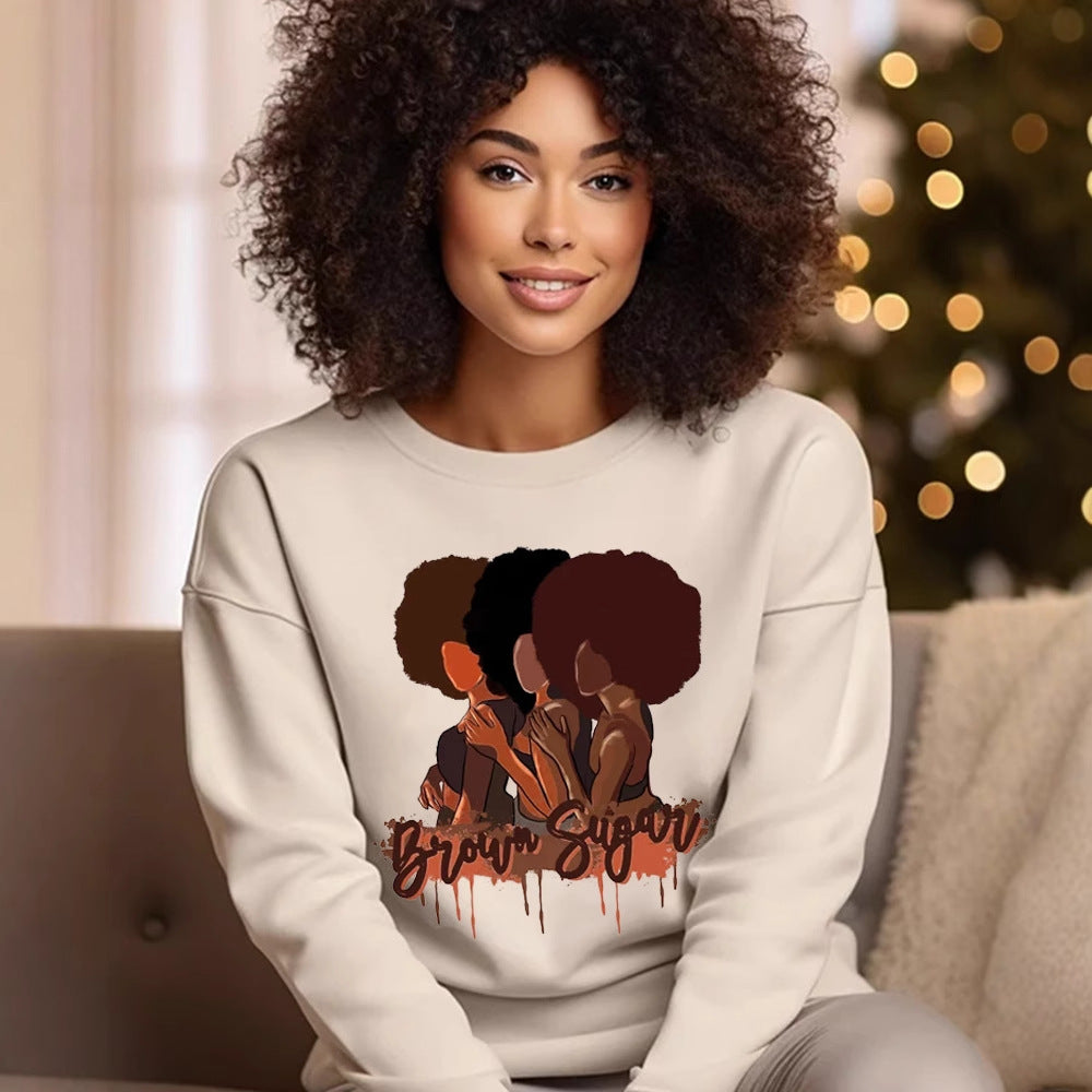 Chic Printed Long-Sleeve Round-Neck Women's Sweater