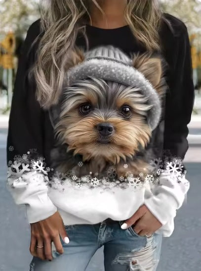 Cute 3D Animal Print Round Neck Casual Sweater