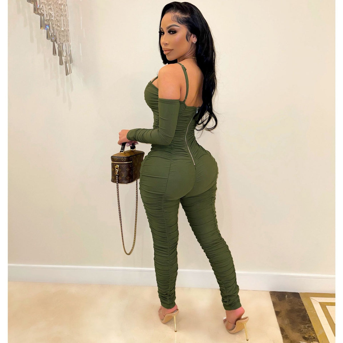 Tight Long Sleeve Spaghetti-strap Women's Jumpsuit