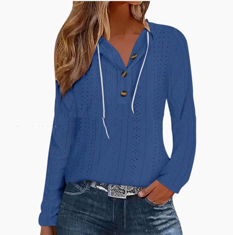Chic Hollow Knit Long-Sleeve Sweater for Women