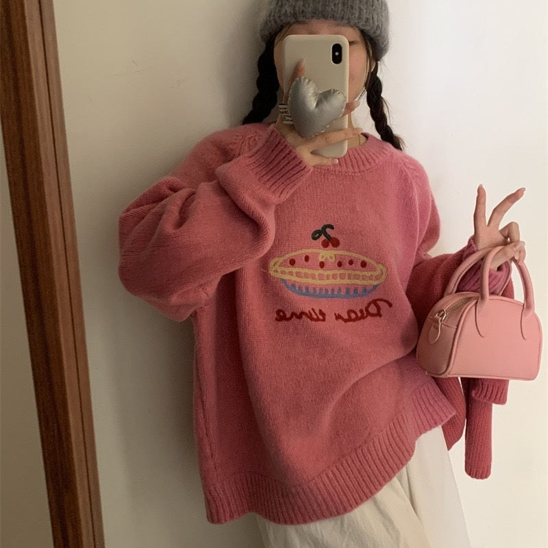 Cake Round Neck Embroidered Sweater Women Versatile