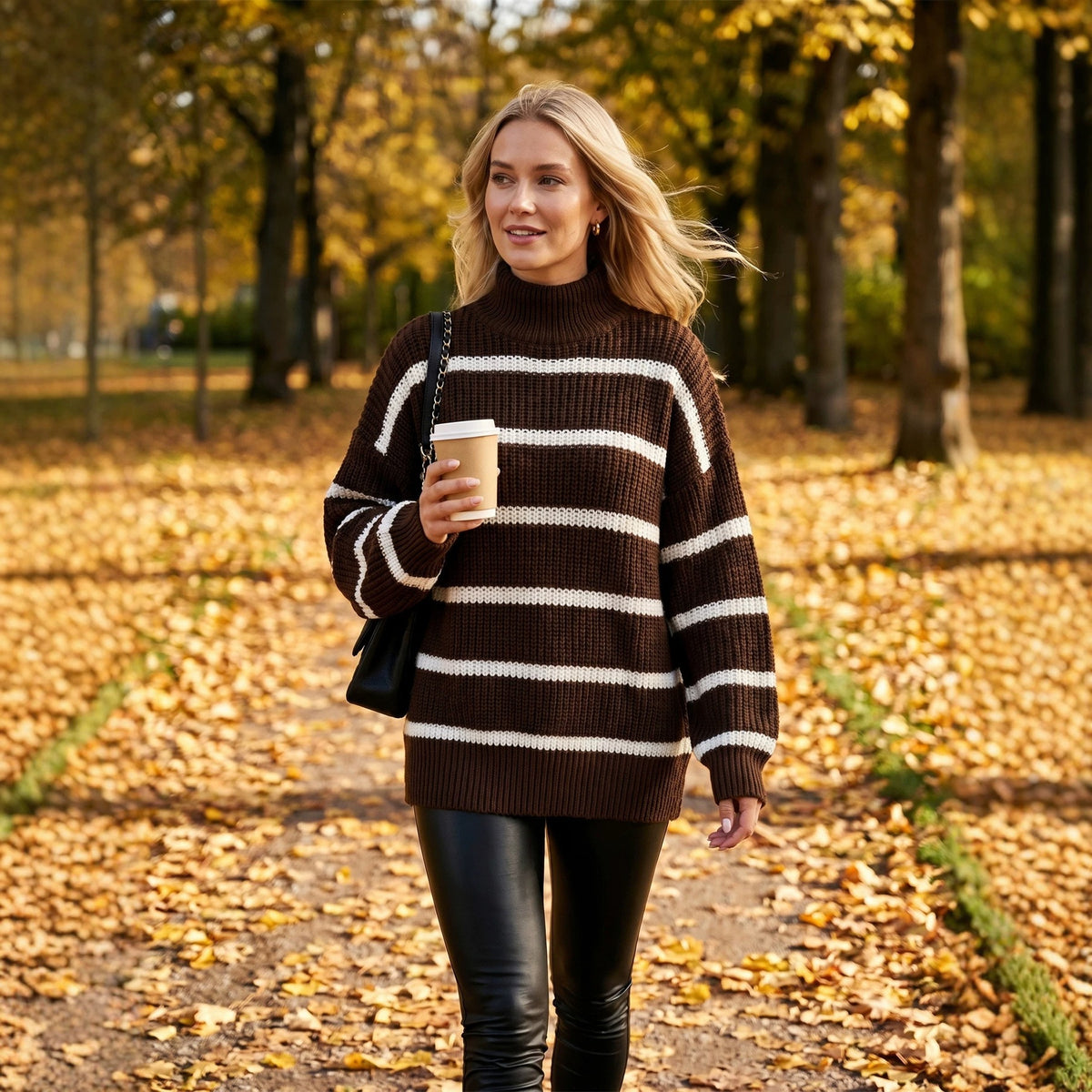 Casual Knitted Striped Turtleneck Sweater