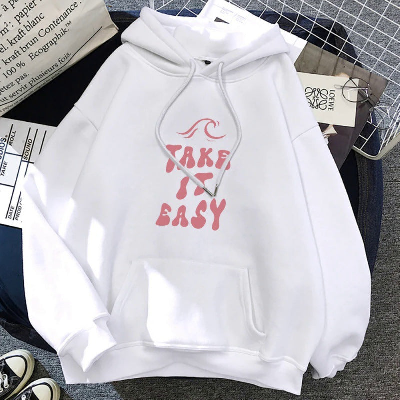 Take It Easy Letter Print Casual Pullover Sweatshirt