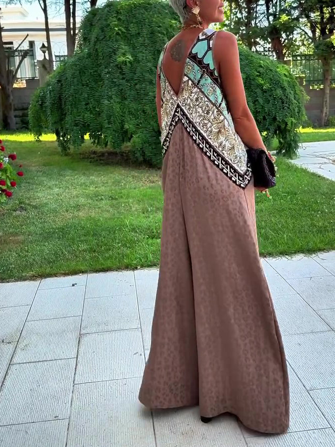 Ethnic Print Sleeveless Wide-Leg Jumpsuit