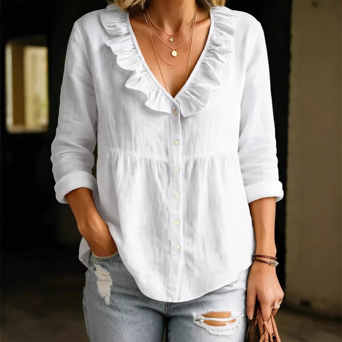 Long-sleeve Top Fashionable Casual Womens Blouse