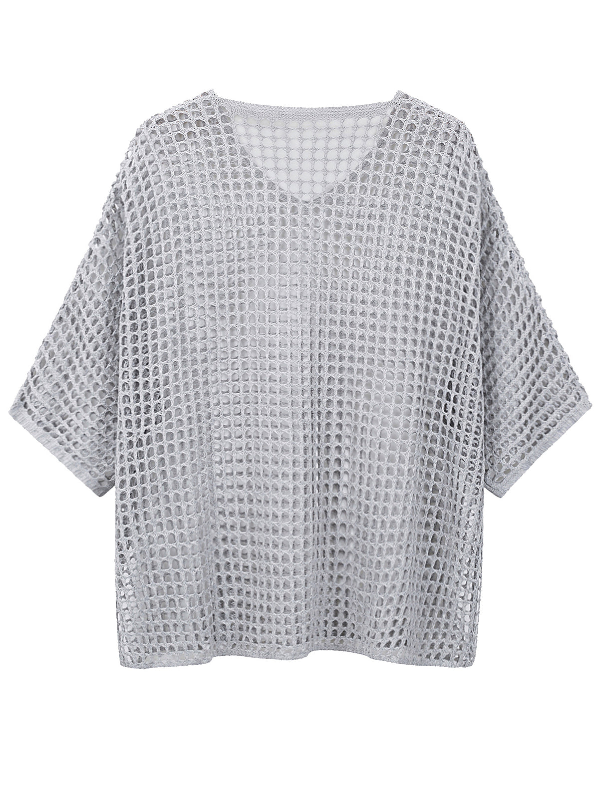 V Neck Hollow Out Knit Tunic Top Batwing Half Sleeve Loose Mesh Cover Up