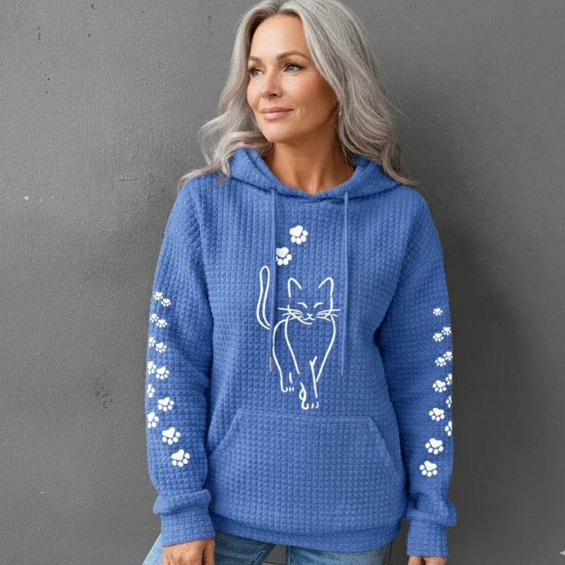 Cozy Waffle Knit Letter Print Hooded Sweatshirt