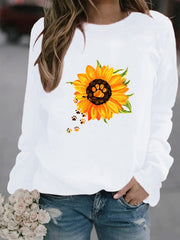 Cozy Round Neck Print Long Sleeve Sweatshirt for Women